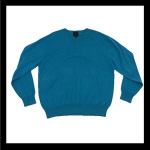 Men’s F/X Fusion Blue Turquoise V-neck Cotton Cashmere Sweater Size XL